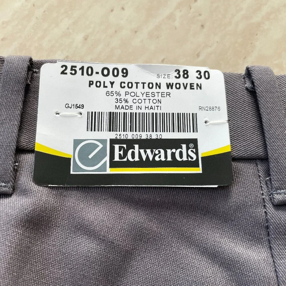 Brand New Edwards Uniform Chino Flat Front Dark Gray Pants Size 38x30 - Picture 3 of 4